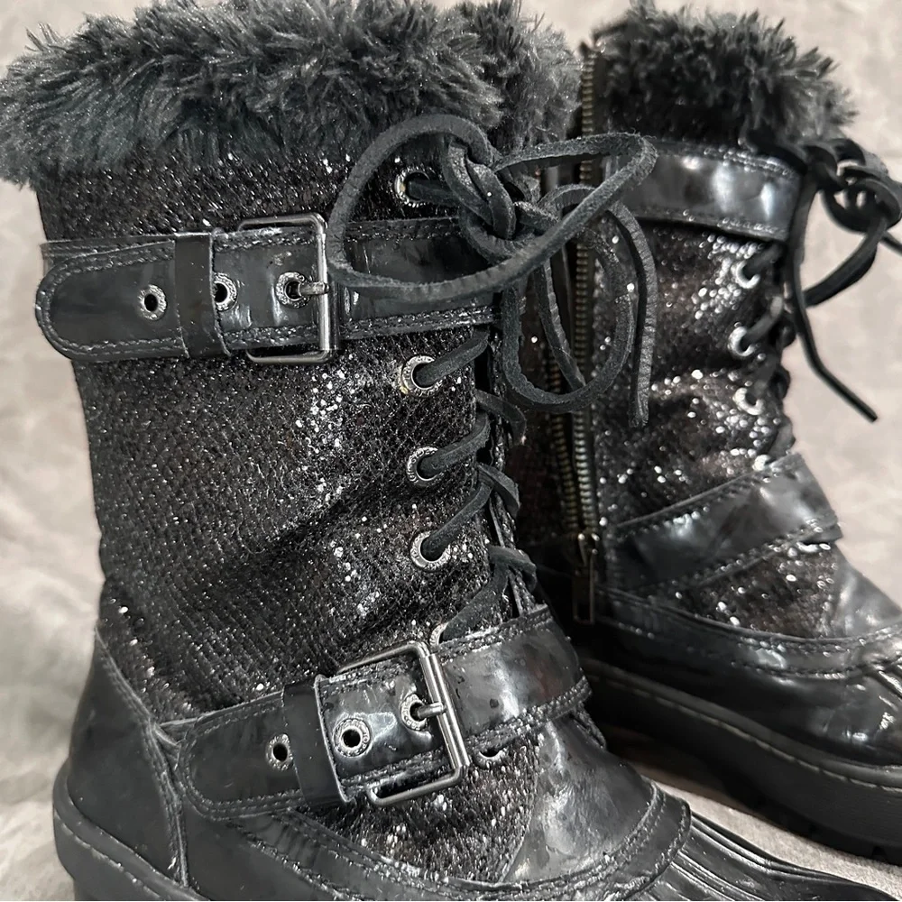 Sperry Top-Sider Alpine Glitter Fur Combat Boots Black 8M Streetwear Luxe
